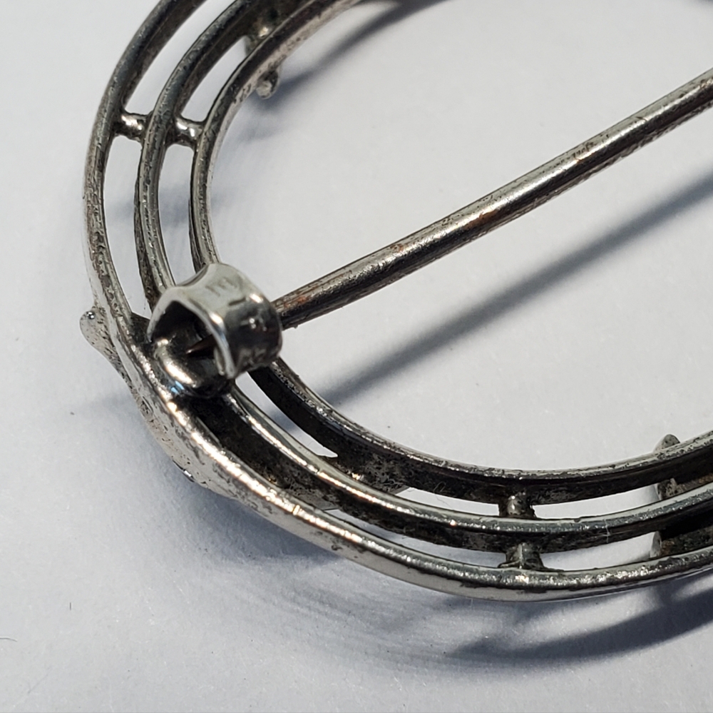 Antique Art Deco Sterling Silver Rhinestone Oval Brooch - Picture 5 of 8